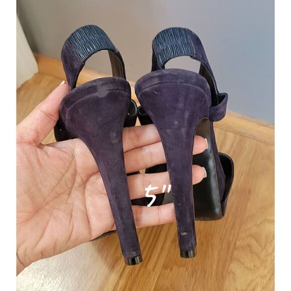 DVF Navy Suede Sling Back Heel 8 - Picture 6 of 8